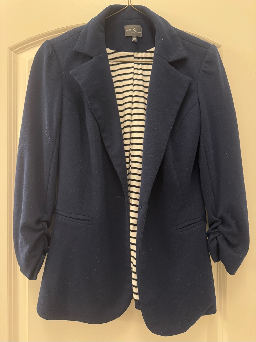 Market & Spruce Navy Blazer with Striped Lining